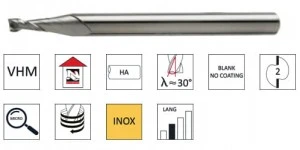 Mikrofrezy 2-ostrzowe, długie,  do inox, E.7604.0 