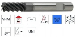 Frezy VHM wieloostrzowe 45 stopni, powlekane, uniwersalne, E.7701.1